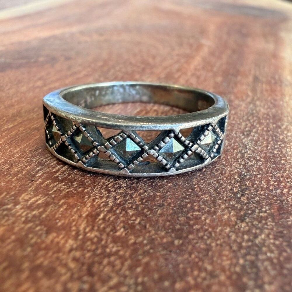 Vintage Mexico 925 Sterling Silver Geometric Tribal Pattern Band Ring Size 7.5